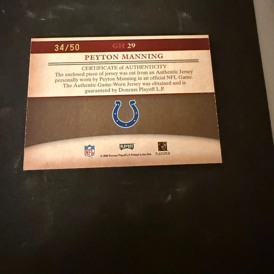 Playoff Prestige Peyton Manning 2006 parche de 2 colores 34/50!!! Foto 2 de 3