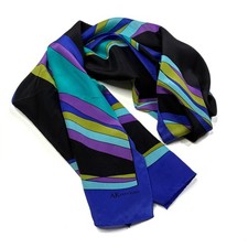 Anne Klein Vintage 100 Silk Scarf Black Purple Blue Abstract 59.5  x 14  