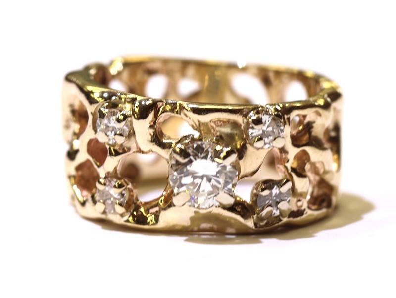 14k yellow gold .55ct SI1 H natural diamond nugget Ring band 6.9g 9.5mm wide 6