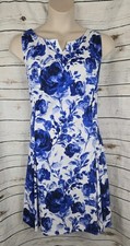 Chaps Blue Floral A-Line Midi Dress 22W Plus Romantic Cottage Tea Party