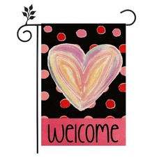 Valentines Day Love Heart Garden Flag 12x18 Inc Double Sided Outside, Polka Dots