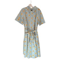 Jason Wu Dress Blue Sunfloral Floral Short Sleeve Belted Button Up Collared 1X