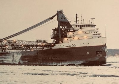 #ad 10I MV Saginaw Ship Snapshot Photograph 1970s Great Lakes Freighter Ice $6.99