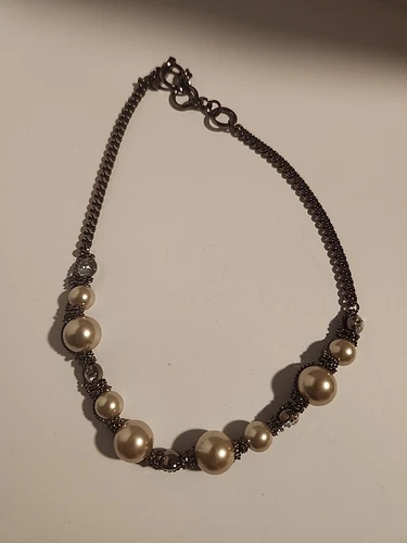 Givenchy Collana Champagne Perla Finto Cristallo Firmato Catena Bronzo da 16" a 18"