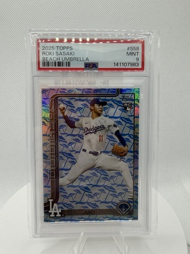 2025 Topps Roki Sasaki RC Holiday Beach Umbrella Rookie /25 Dodgers PSA 9 Pop 1