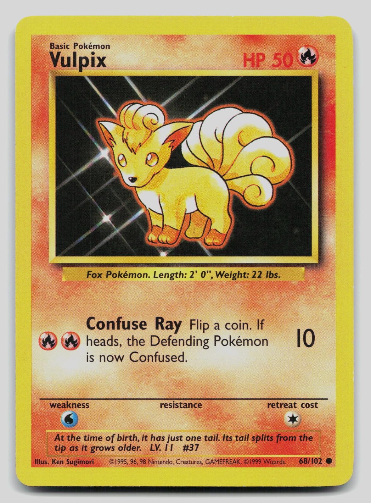 Vulpix 68/102 Common Base Set Unlimited Pokemon Lightly Played
