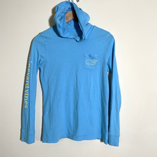 Vineyard Vines Womens Whale Blue Hooded Long Sleeve T-Shirt Size XS 100 Cotton