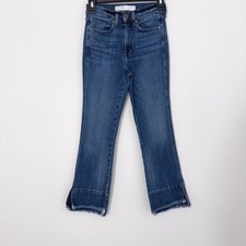 AYR Women 25 Jeans Straight Leg Blue Mid-Rise Raw Hem Side Slit Denim