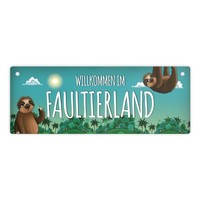 Metallschild Faultier Willkommen Im Faultierland Dekoschild TüRschild Alu