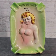 Vintage Risque Ceramic Nude Lady Double Sided Ashtray Turn Me Over Hemet Calif
