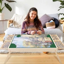 Jigsaw Puzzle Table with Folding Legs, 34 "x 26" Wooden 4... 
