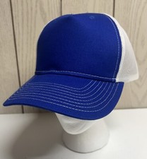 Port Authority Mens One Size Blue White Mesh Back Snapback Trucker Cap Hat