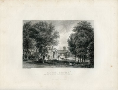 OLD HALL, Rufford - 1846 Vintage Old Masters Gravur #J771
