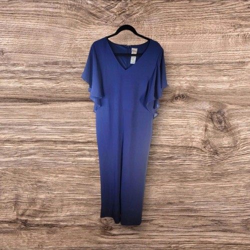 Chicos Jumpsuit Navy Flutter Sleeve Size 1.5/10 NWOT light colored Spots Cuffs