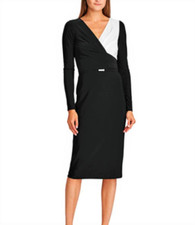 LAUREN RALPH LAUREN Women's Black Ivory SURPLICE DRESS SZ 6P PETITES BELTED NWT