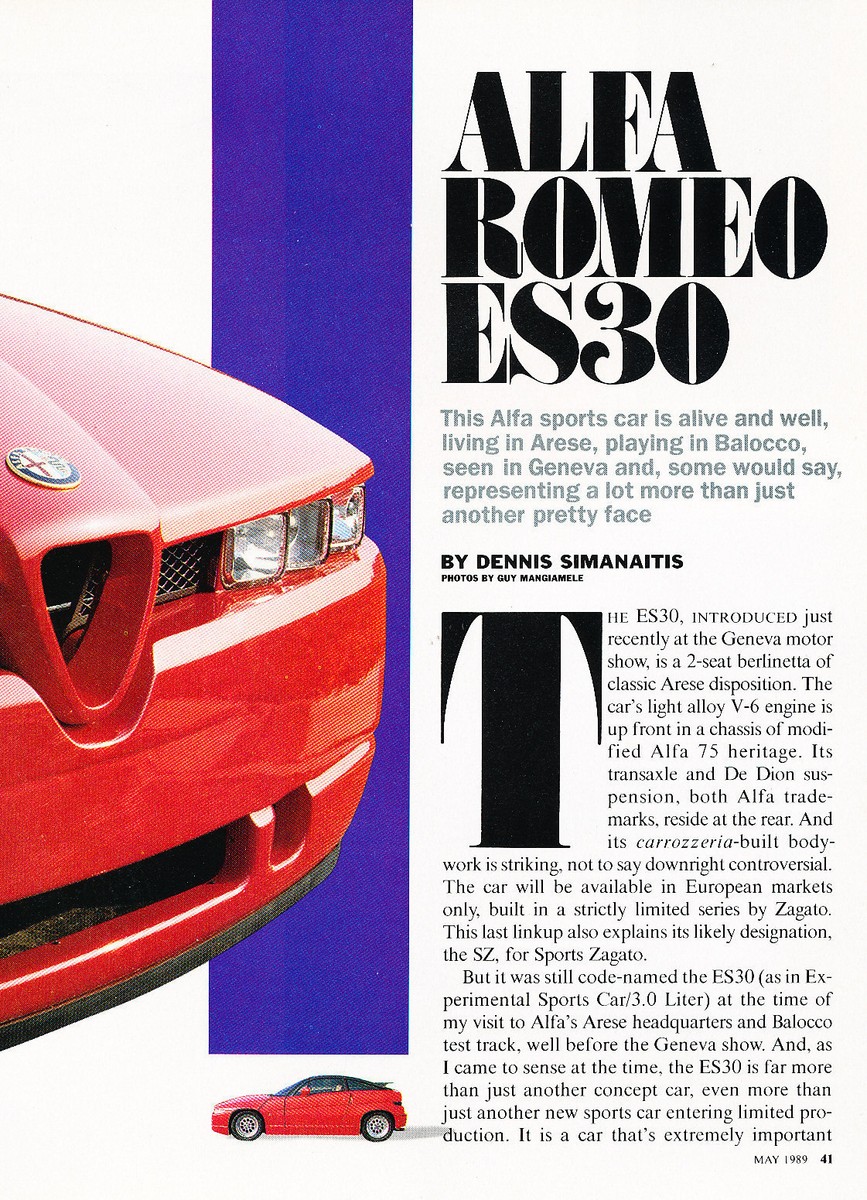 1989 Alfa Romeo SZ Zagato Original Road Test Car Print Article