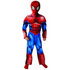 Kinder Premium Spider-Man Kost&uuml;m & Maske / Muskel Overall Karneval Fasching 128