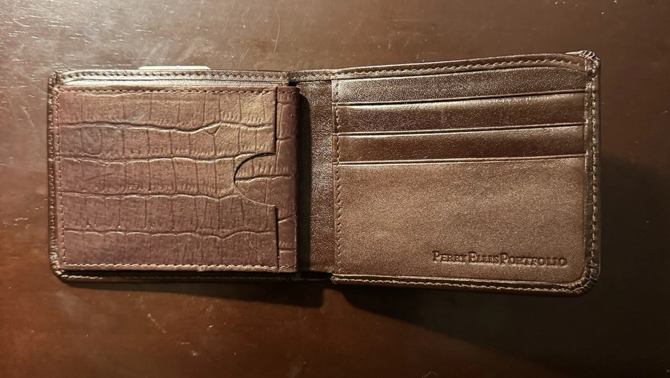 Perry Ellis Portfolio Slimfold 2-in-1 System Wallet Brown Leather - Image 3 of 4