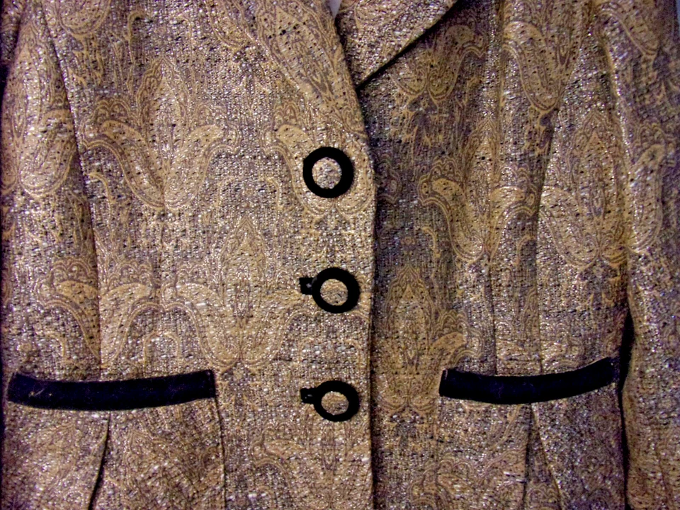 Винтажный DEBBIE SHUCHAT золото бронзы бархата отделки юбка костюм 14/6 Nordstroms новый с Ярлыками - Изображение 4 из 4