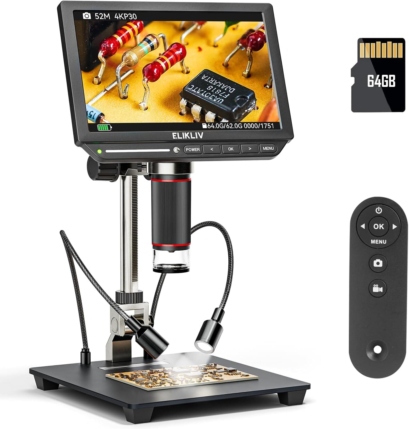 Elikliv 8"" Digital Coin Microscope 2000X 4K HDMI Soldering Microscope for Adults