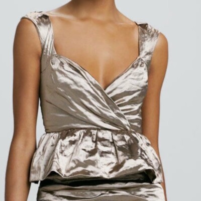 NICOLE MILLER PUPLUM RUCHED TECHNO METAL GOWN DRESS $675 SIZE 2 | eBay