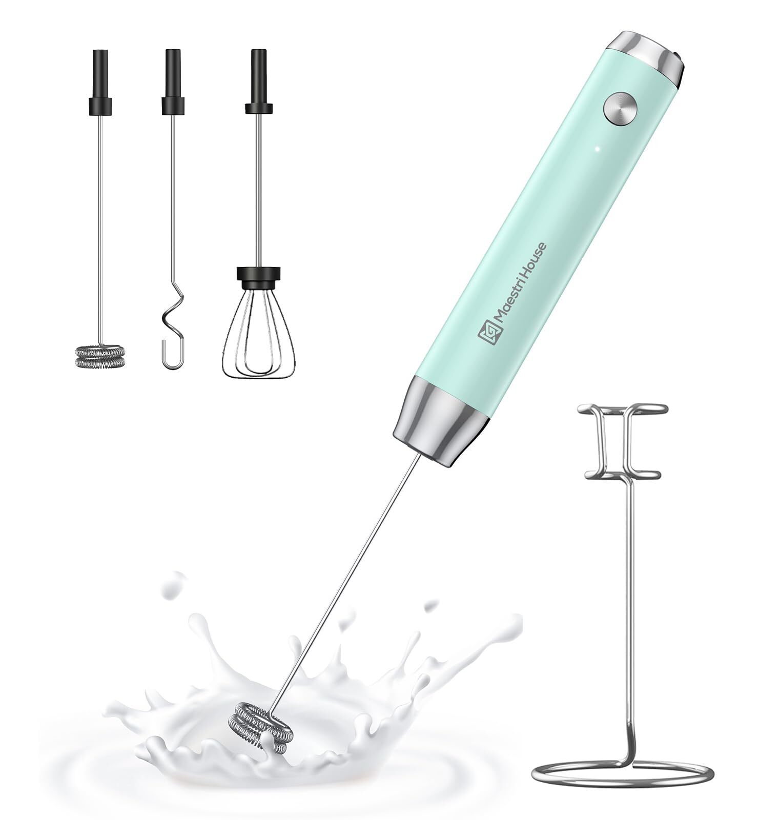 Rechargeable Milk Frother with 3 Heads, Handheld Electric Foam Maker Waterpro...