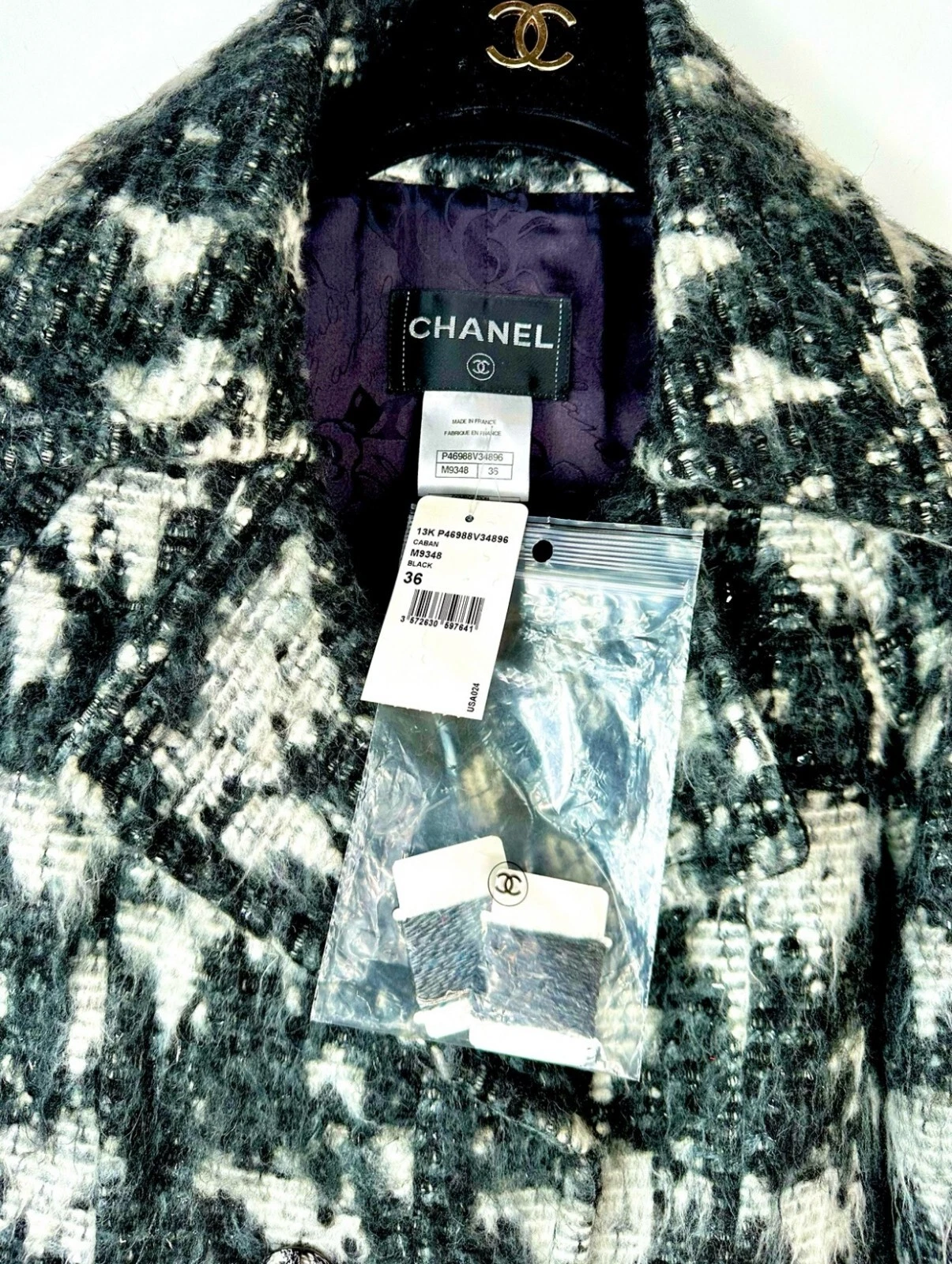 Cappotto tweed 6K nuovo Chanel 2013 nero bianco grigio 34 36 38 2 4 6 grigio giacca S M