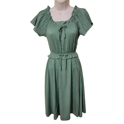 Trolley Car 5 Green Stretch Waist Vintage Dress Midi Glam Cosplay Costume 70s