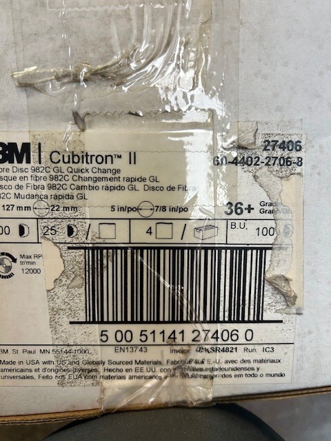 NEW! 3M 982C Fibre Discs 27406, 5" x 7/8" GL Quick Change, 36 Grit, (25) 