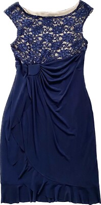 CONNECTED APPAREL Navy Sleeveless Sequin Lace Dress With Side