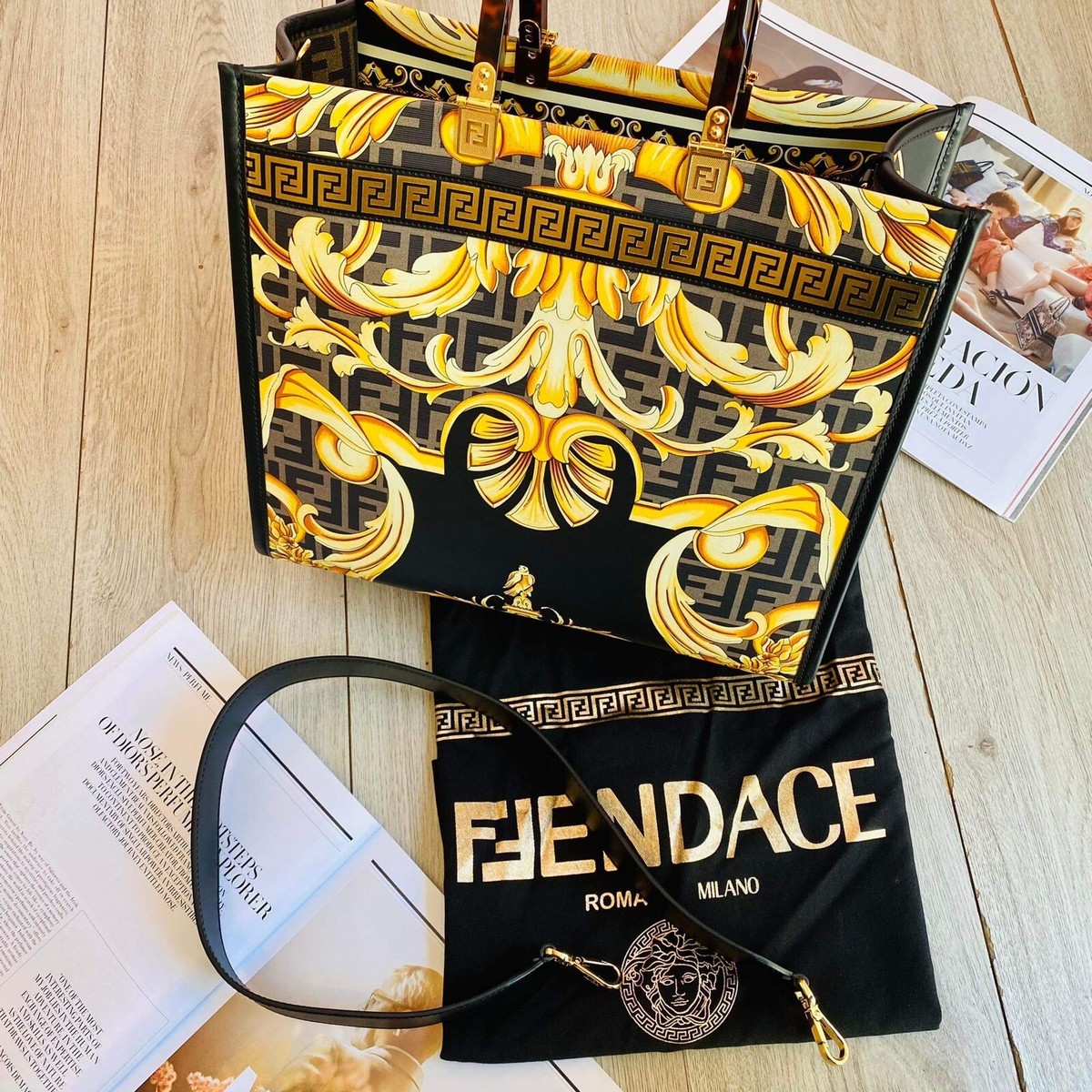 Fendi X Versace Fendace Collaboration Sunshine Black Gold Fendi X Versace Fendace Collaboration Sunshine Black Gold