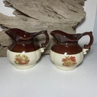 2 Vintage McCoy Pitcher Pottery 7528 Brown & Cream Fruit Harvest Pear Grapes