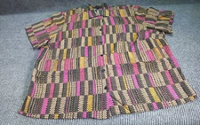 Elementz Woman Blouse 3X BlackPinkBeige S-S Collared Buttoned Geometric Casual