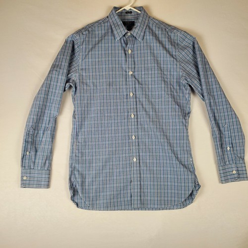 Blue Gingham Dress Shirt Cotton Button 