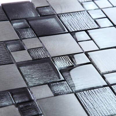 Mosaikfliesen Platte Prato schwarz Metall und Glas für Wand Boden Bad Küche