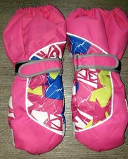 girls size small WINTER MITTENS GLOVES pink gray PRINT MARSNOW brand ADJUSTABLE