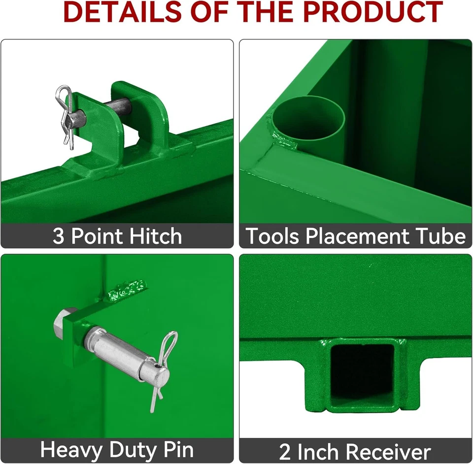 Caixa de lastro 3 pontos engate contrapeso para gato 1 categoria 1 trator 800 lb verde - Imagem 3 de 4