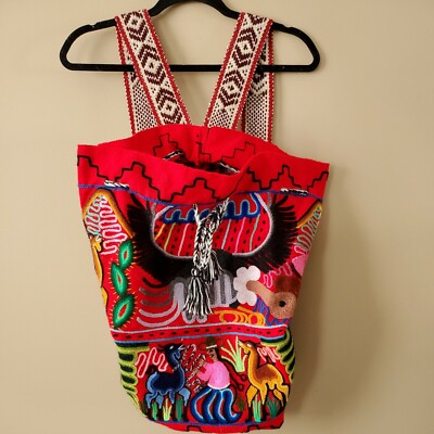Handmade Peruvian wool rucksack Embroidered Drawstring Backpack Handmade Peruvian Drawstring Backpack - Etsy main image 3