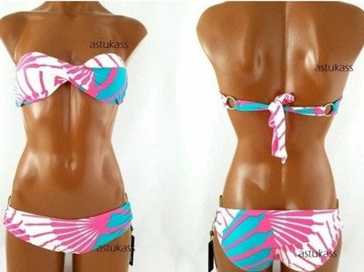 B-:) Fancy Twist Bandeau & Pin Up Star Bottoms Bikini set  XS / 4 print #1