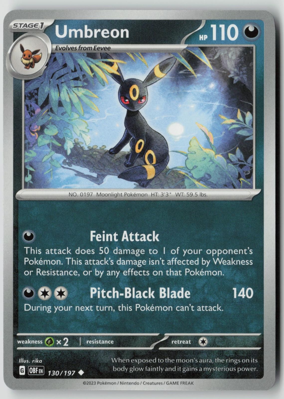 Umbreon 130/197 Uncommon Obsidian Flames Pokemon Near Mint