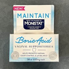 Monistat MAINTAIN Boric Acid Suppositories Vaginal Odor Control pH Balance NIB