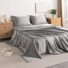 Luxury Satin Bed Sheet Set Silky Solid Color Deep Pocket Fitted Sheet Pillowcase