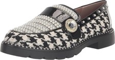 Betsey Johnson Women's Mariam Patent Trim Embellished Loafers Houndstooth Size 5