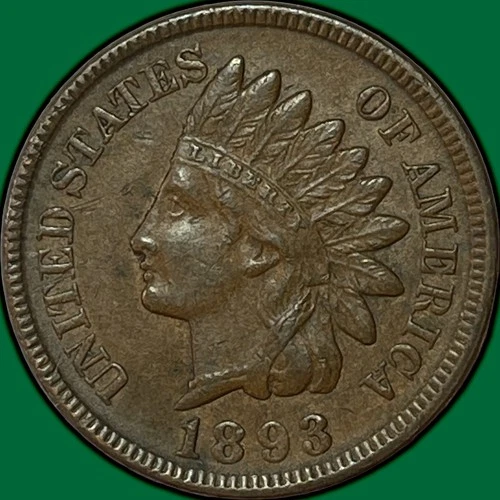 1893 Indian Head Cent Choice Almost Uncirculated AU+ Coin #34194
