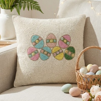 Beaded Easter Eggs Throw Pillow Cover Spring Pastel Decorative Cushion Case