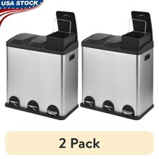 16 Gallon 3 Compartment Stainless Steel Trash Can Recycling Bin Step Pedal New