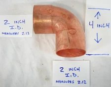 New Solid Copper 90 Degree Tight Fitting Elbow 2 x 2 inch I.D. Sweat 4 in radius