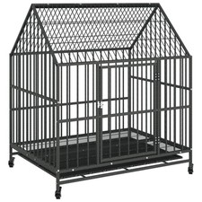 Dog Cage with Wheels Black Galvanised Steel vidaXL