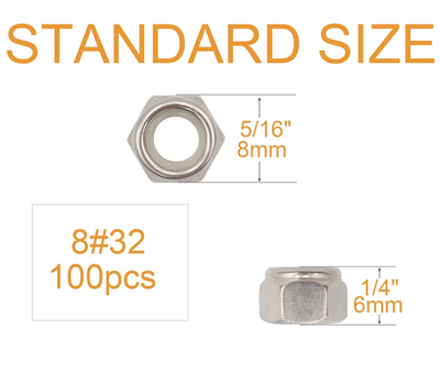 8-32 Nylock Nuts, #8 Stainless Steel Nylon Inserted Self Locking