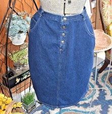 Vintage 1980s Carriage Court Denim Skirt Button Front High Waist Blue Jean Sz M